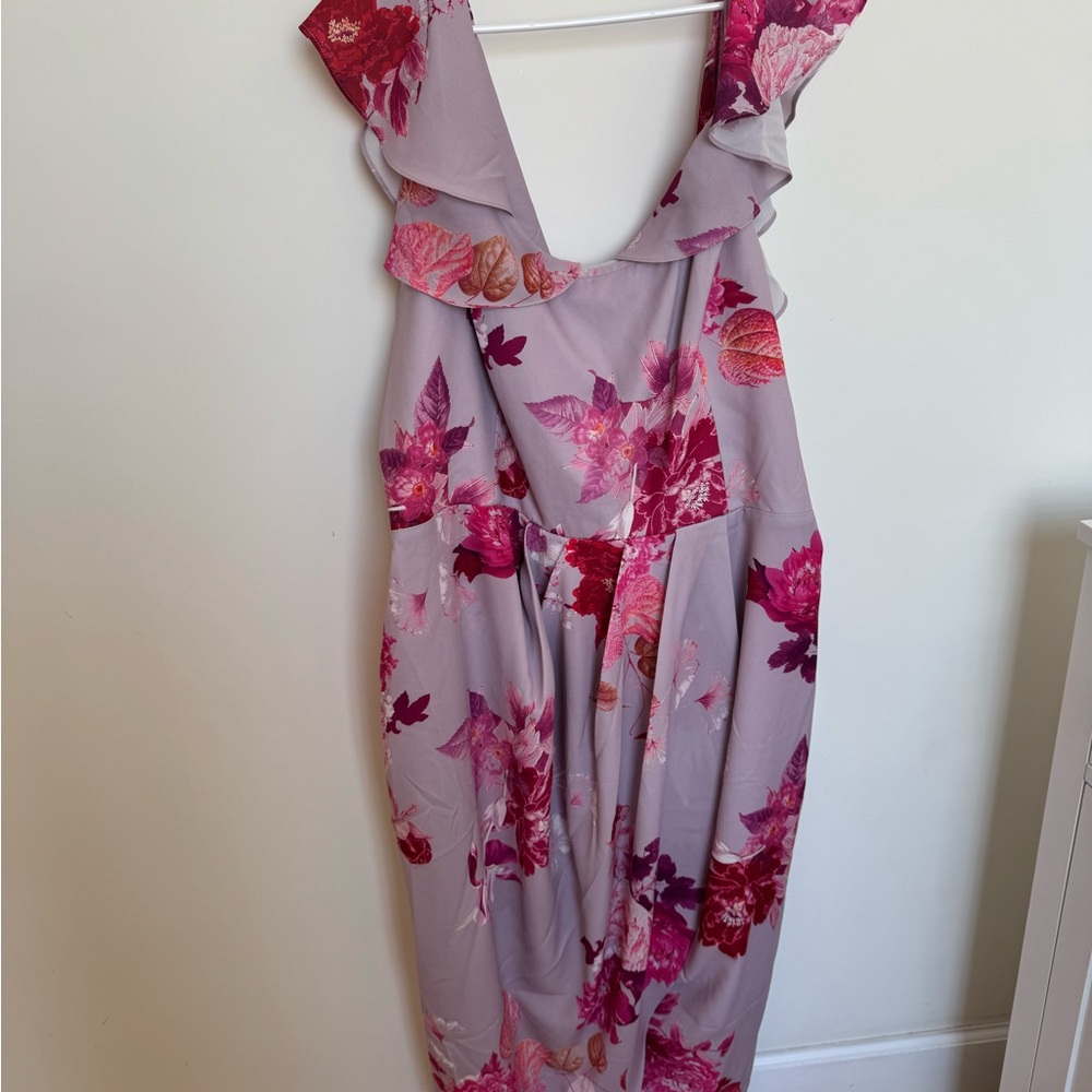 City Chic Floral Pink and Gray Women's Dress